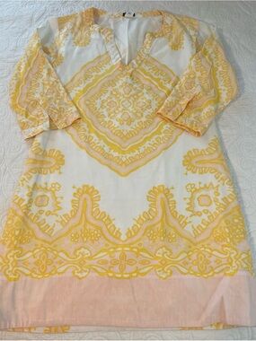 J. Crew White Tunic with Yellow Geometric Print
